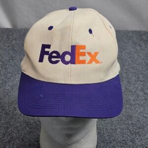 Vintage 90s FedEx Snapback Hat Cream Purple Logo 1998 Anniversary Cap Promo